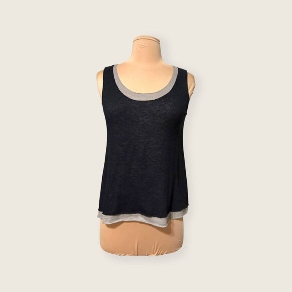 Eileen Fisher Layered Knit Tank XSP Black Taupe Top Sweater EUC Casual Classic - Picture 1 of 5